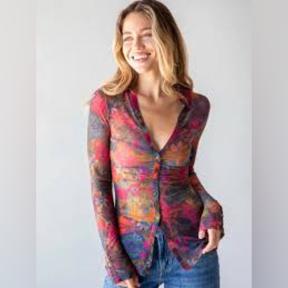 NATURAL LIFE Tops - Natural Life Carina Mesh Top Boho Floral Women’s Size Small